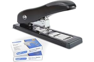 Rapesco Metal ECO Heavy-Duty Stapler HD-100, Half-Strip with 2000 Staples, 100 Sheet Capacity, Black
