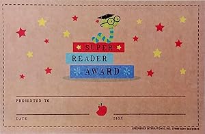 Pack Set of Super Reader Award with Book Worm - Personalize Classroom Recognition Reward System for Kid Child School Students Teacher Homeschool - Award Incentive Certificate
