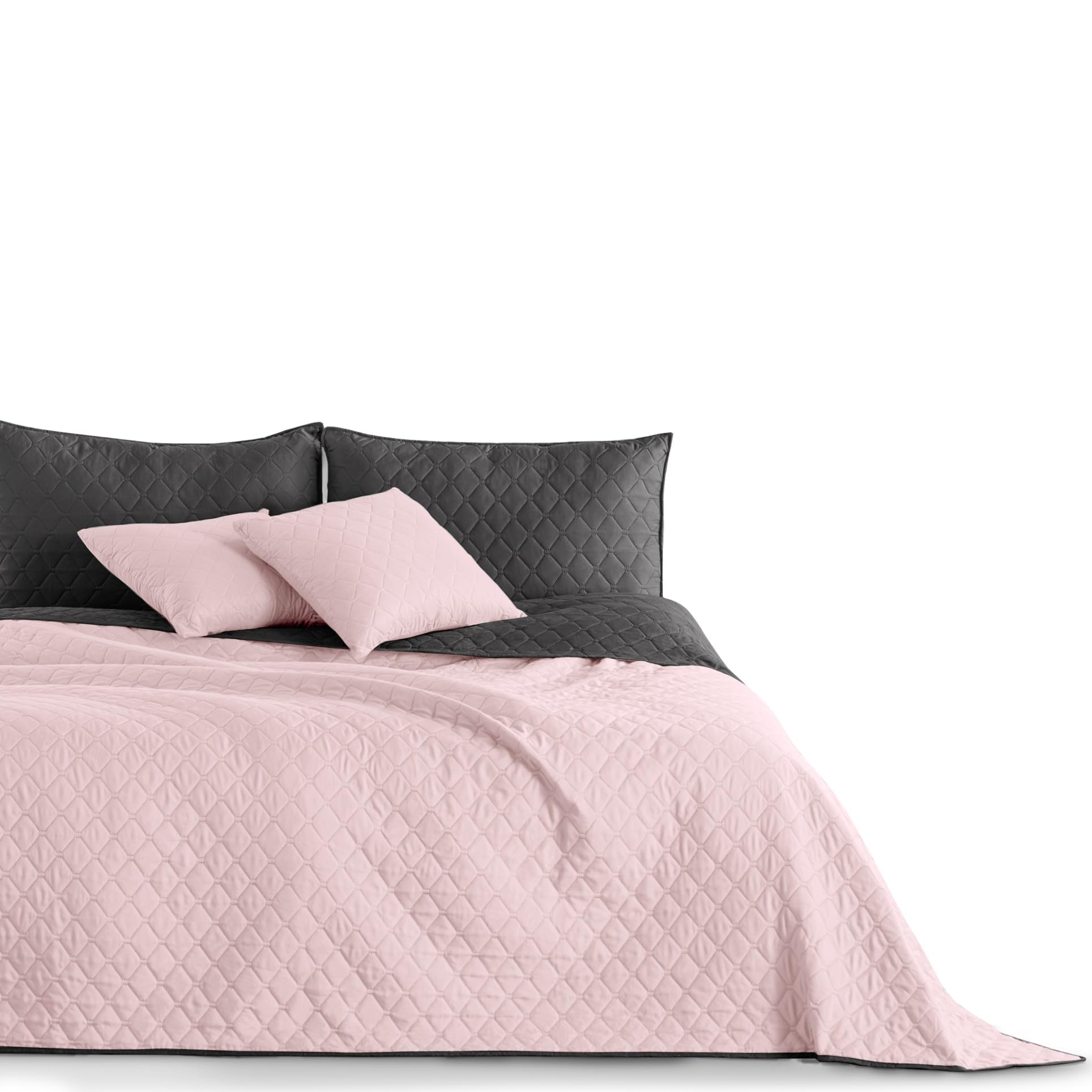 DecoKing Bedspread Slipcover Cover Reversible 170 x 210 cm Powder Pink Charcoal Quilted Ultrasonic Lightweight Microfibre Axel
