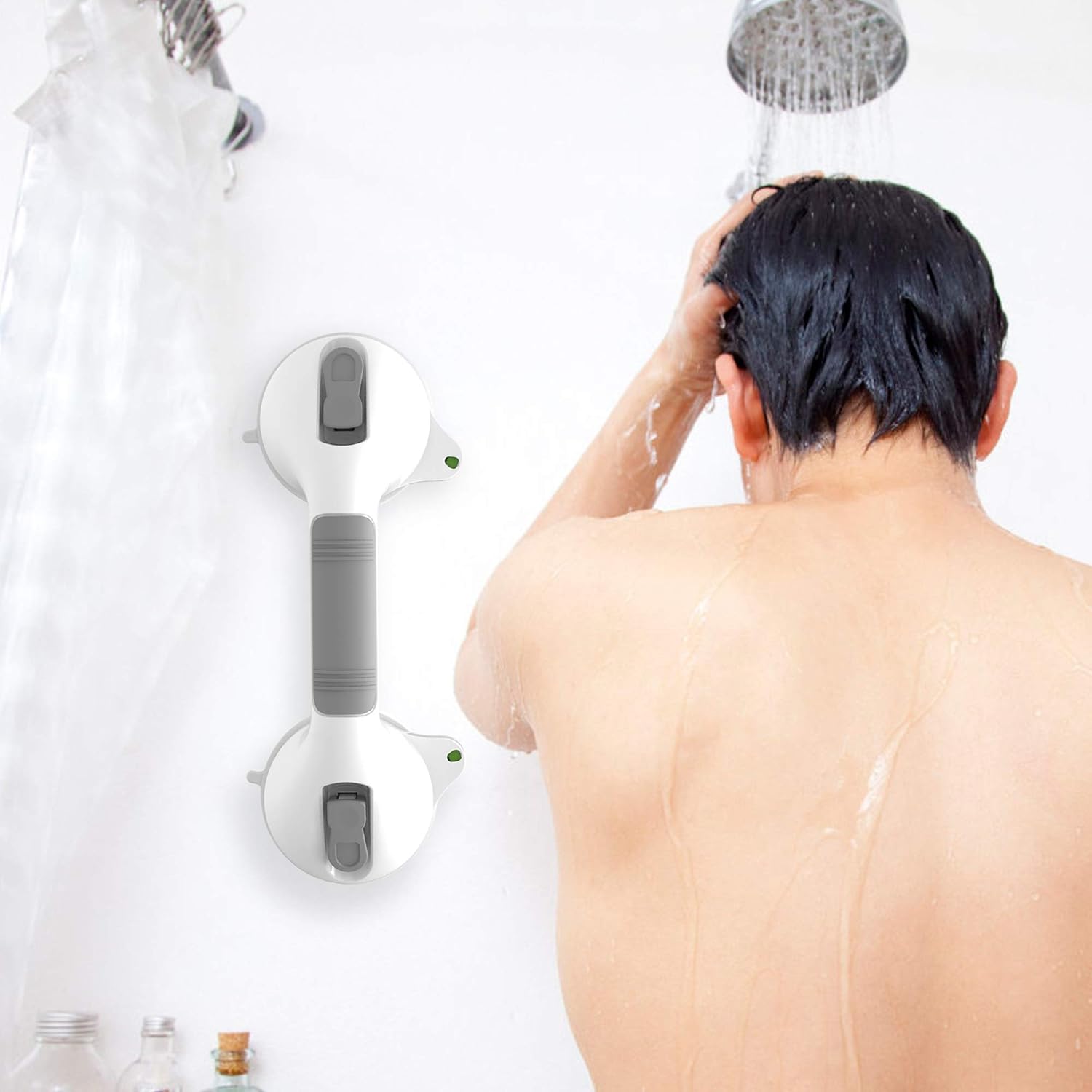 AmeriLuck Suction Bath Grab Bar 12" with Indicators, Bathroom Shower Handle (White, 2 Pack): Home & Kitchen