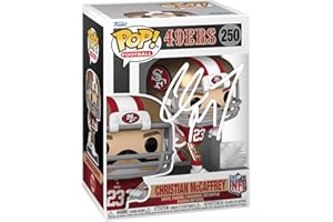 HOFSM.COM HALL OF FAME SPORTS MEMORABILIA Christian McCaffrey #250 Facsimile Signed Reprint Laser Autographed Funko POP! San Francisco 49ers Figurine with Protector Case