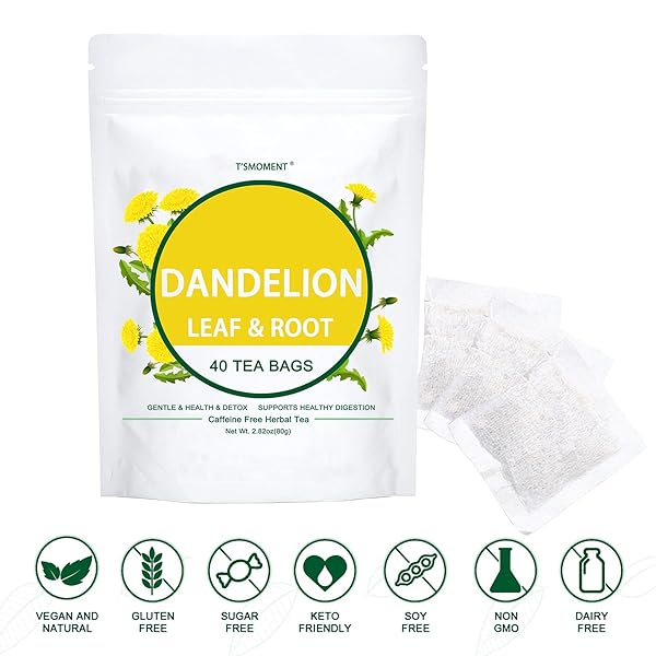 DANDELION LEAF & ROOT TEA BAGS, 40 TEABAGS – NATURAL DANDELION TEA FOR LIVER & KIDNEY HEALTH – NON-GMO – CAFFEINE-FREE – SUPPORT DIGESTION & BOOST IMMUNE SYSTEM