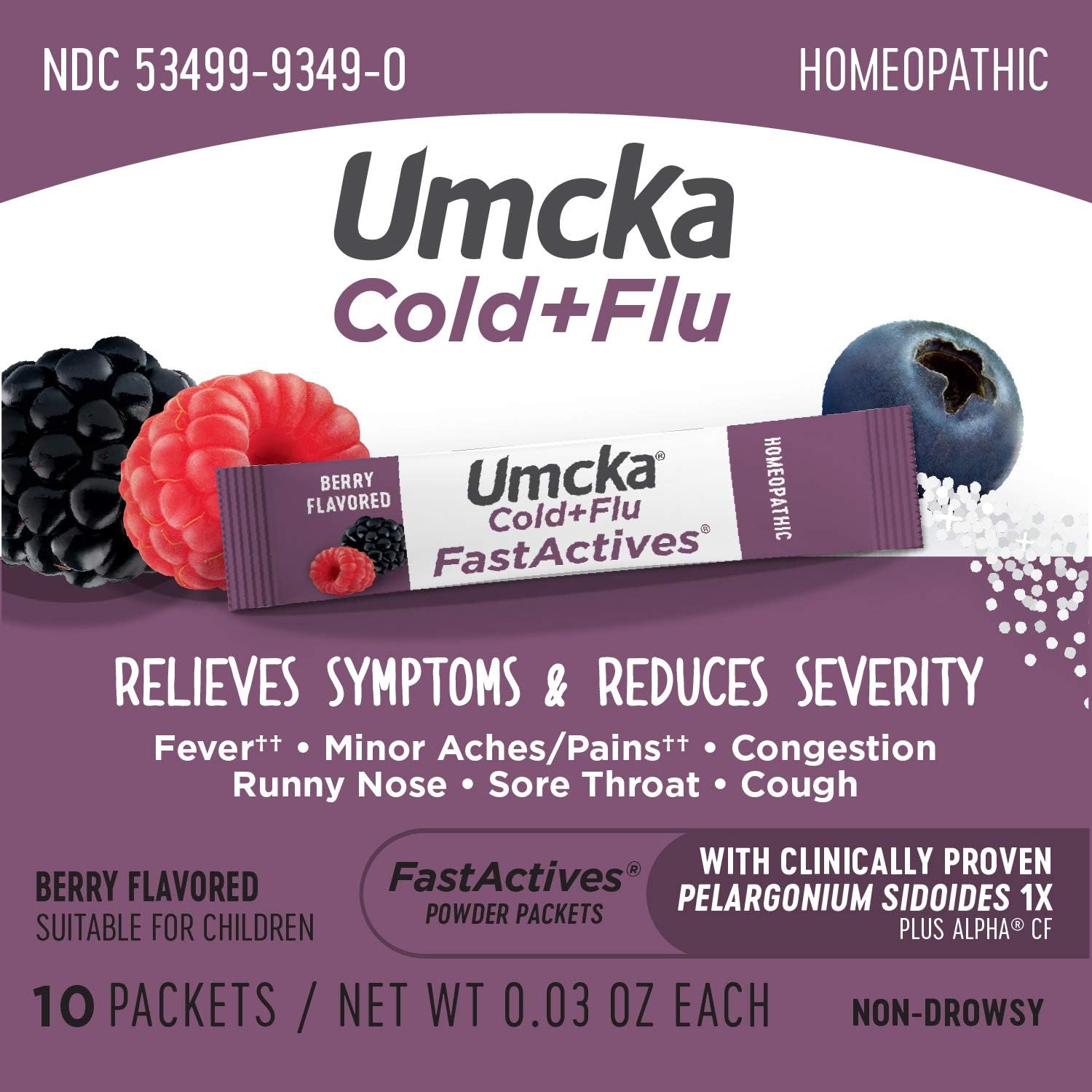 Nature's Way Umcka® FastActives® Cold + Flu Relief Multi-Action Non-Drowsy Formula, Rapidly Melts In Your Mouth Powder Packets, 10 Berry Flavored Packets: Health & Personal Care