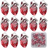 SUNNYCLUE 1 Box 30Pcs Heart Charms Bulk Alloy Anatomical Charms Red Enamel Metal Antique Silver Gothic 3D Organ Hearts Hollowen Pendants for Jewelry Making Women DIY Necklaces Earrings Bracelet Crafts