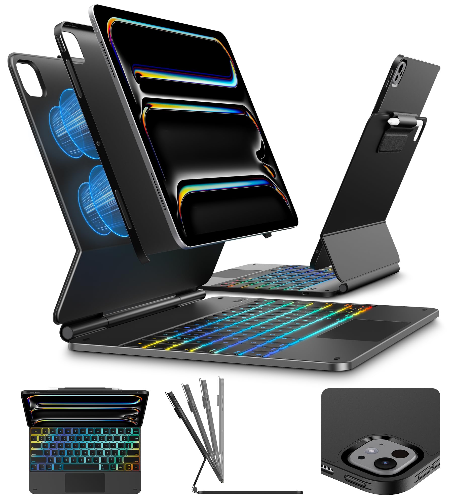 Photo 1 of typecase Edge+ Keyboard Case for 2024 iPad Pro 13-inch (M4), Ultra-Slim Detachable Protective Case, Portrait & Typing Modes, Built-in Trackpad, 11-Color Backlight, Magnetic Stand, Pencil Holder, Black