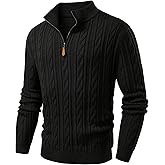 JMIERR Men's Quarter Zip Pullover Sweater Cable Knit Casual Stand Collar Texture Knitted Sweaters