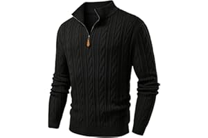JMIERR Men's Quarter Zip Pullover Sweater Cable Knit Casual Stand Collar Texture Knitted Sweaters