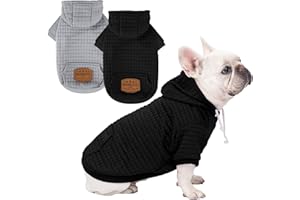 BAOBICUTE 2 Pack Dog Hoodie Sweaters for Small Medium Dogs Warm Dog Clothes for Large Dogs Soft Waffle-Like Laminated Sweatshirt Bulldog (Black+Grey, M (Back: 15.5",Chest: 21.6", Neck: 13"))