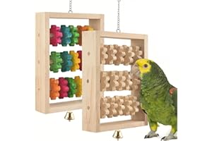 Taicols 2 Pcs Bird Toys – Rectangular Hanging Parrot Chew Toy, Natural Wooden Puzzle Intelligence Training Chewing Blocks for