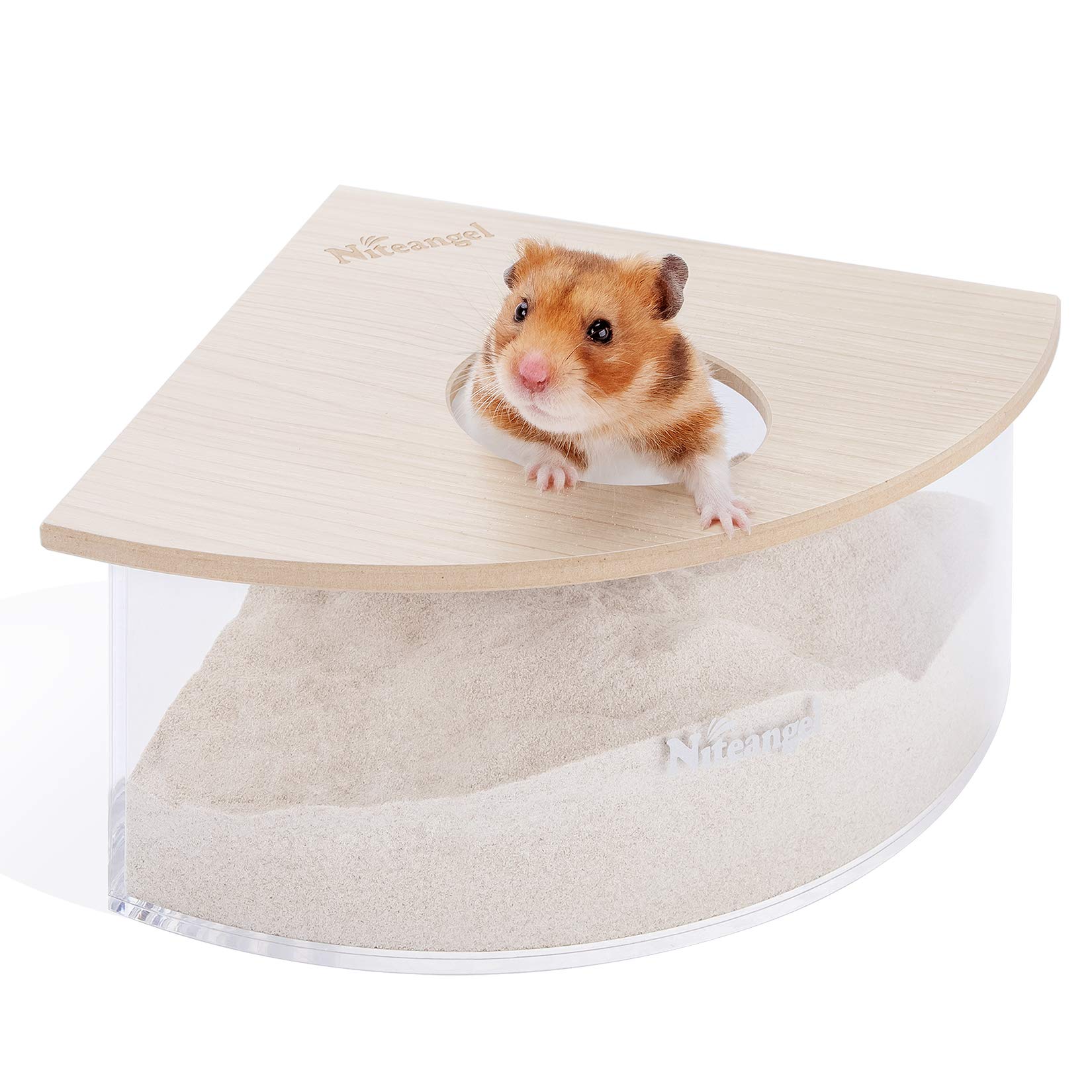 Photo 1 of Niteangel Animal Sand-Bath Box: - Acrylic Critter's Sand Bath Shower Room & Digging Sand Container for Hamsters Mice Lemming Gerbils or Other Small Pets (Triangle, Burlywood)