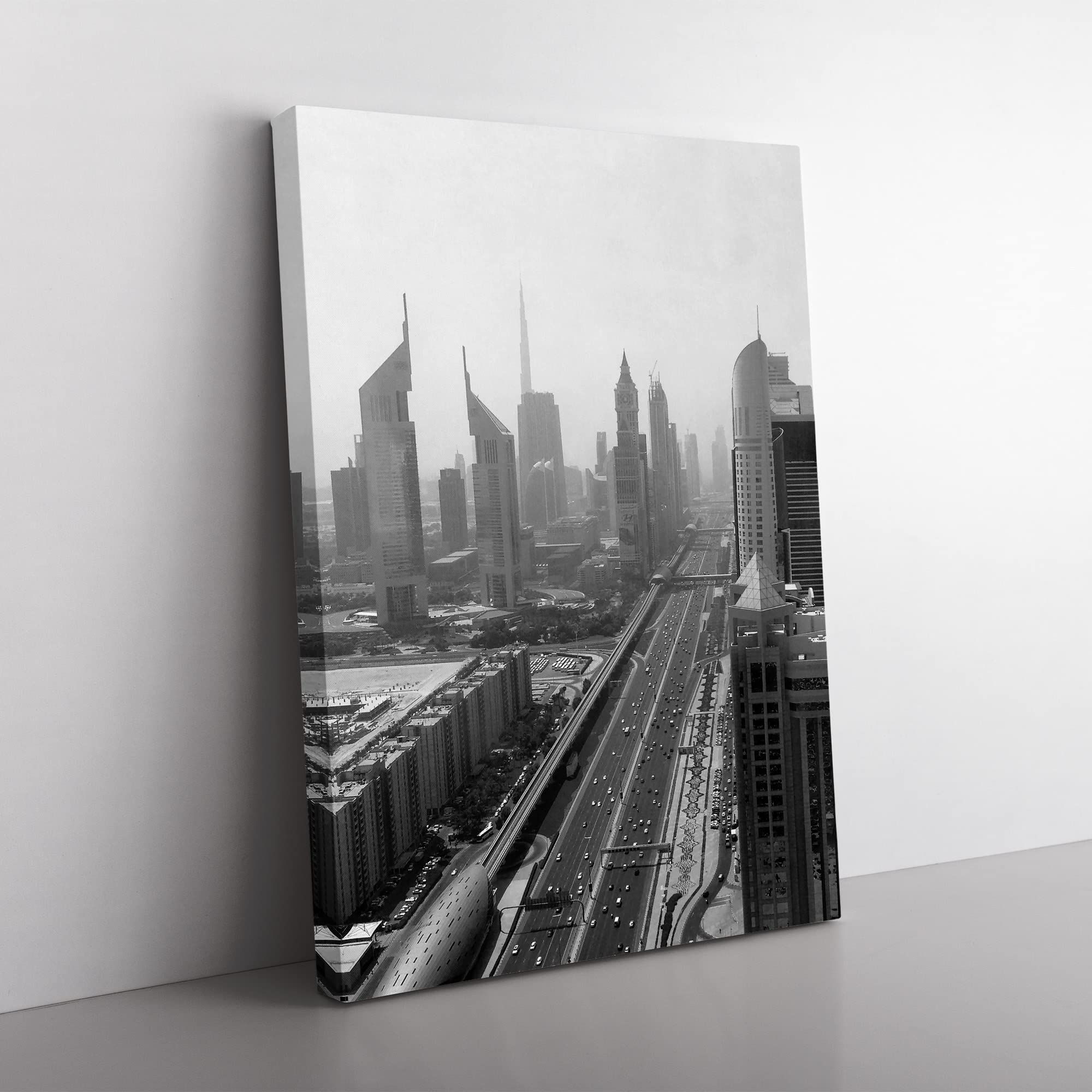 Dubai City Skyline Modern Canvas Wall Art Print Ready to Hang, Framed Picture for Living Room Bedroom Home Office Décor, 50x35 cm (20x14 Inch)