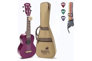 Hola! Music HM-121PP+ Deluxe Mahogany Soprano Ukulele Bundle with Aquila Strings, Padded Gig Bag, Strap and Picks - Purple