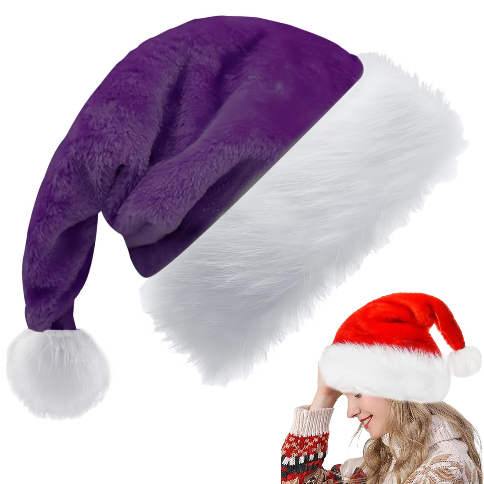 Purple Santa Hat Christmas Hat 32*45cm for Adults,Kids,Thicken Classic Xmas Hat Plush Santa Claus Hat,Unisex Velvet Father Christmas Hat Costume,Christmas Party Hat Cap for Xmas Holiday New Year Party — image 1