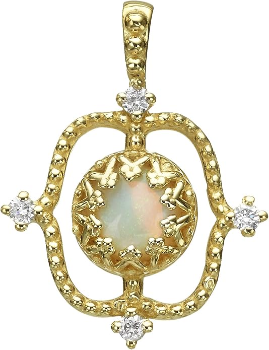 Natural Opal Pendant 14K Gold with Diamonds (Yellow-Gold): Amazon.co.uk