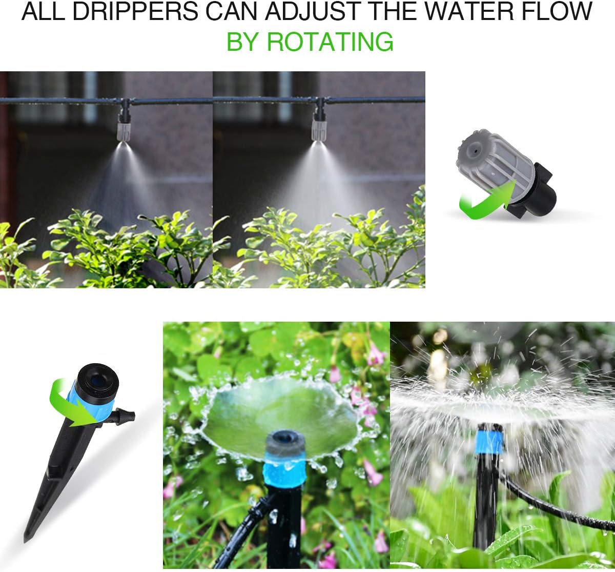 Jeteven 132ft/40m Drip Irrigation Kit Hydroponics Supplies System Drippers Tubing Accessories Tree Watering Automatic Plant Garden Hose Water Sprinkler, Set for Garden Greenhouse Flower Bed Patio Lawn: Home & Kitchen