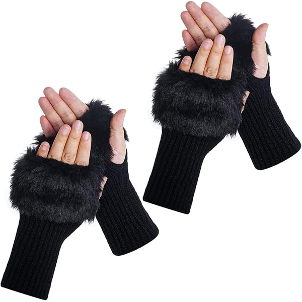 Collections Etc Foxy Faux Fur Trimmed Knit Gloves White at Amazon