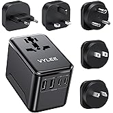 VYLEE Travel Adapter Worldwide, Universal Travel Plug Adapter with 2 USB C and 2 USB A, International Socket Adapter for USA,