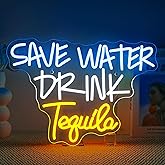 FAXFSIGN Save Water Drink Tequila Neon Sign Led Neon Lights for Wall Decor Usb Light Up Signs for Home Beer Bar Bedroom Restaurant Man Cave Cafe Bistro Club Party Decorations Gift