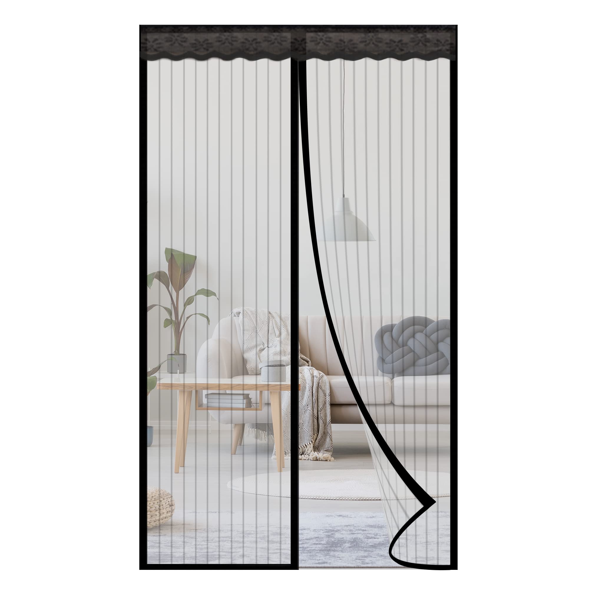 NGreen Reinforced Magnetic Screen Door - Heavy Duty Mesh Curtain and Full Frame Hook and Loop, Keeps Mosquitoes Out, Toddler and Dog Friendly, No Tools Required