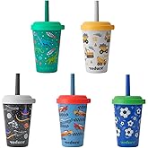 REDUCE GoGo's Kids Portable Tumbler Cups with Lids and Spill-Proof Straws - 5 Pack of Stackable 12 oz Tumblers with Twist-On Lids - Easy Storage, Dishwasher Safe - New Explorer
