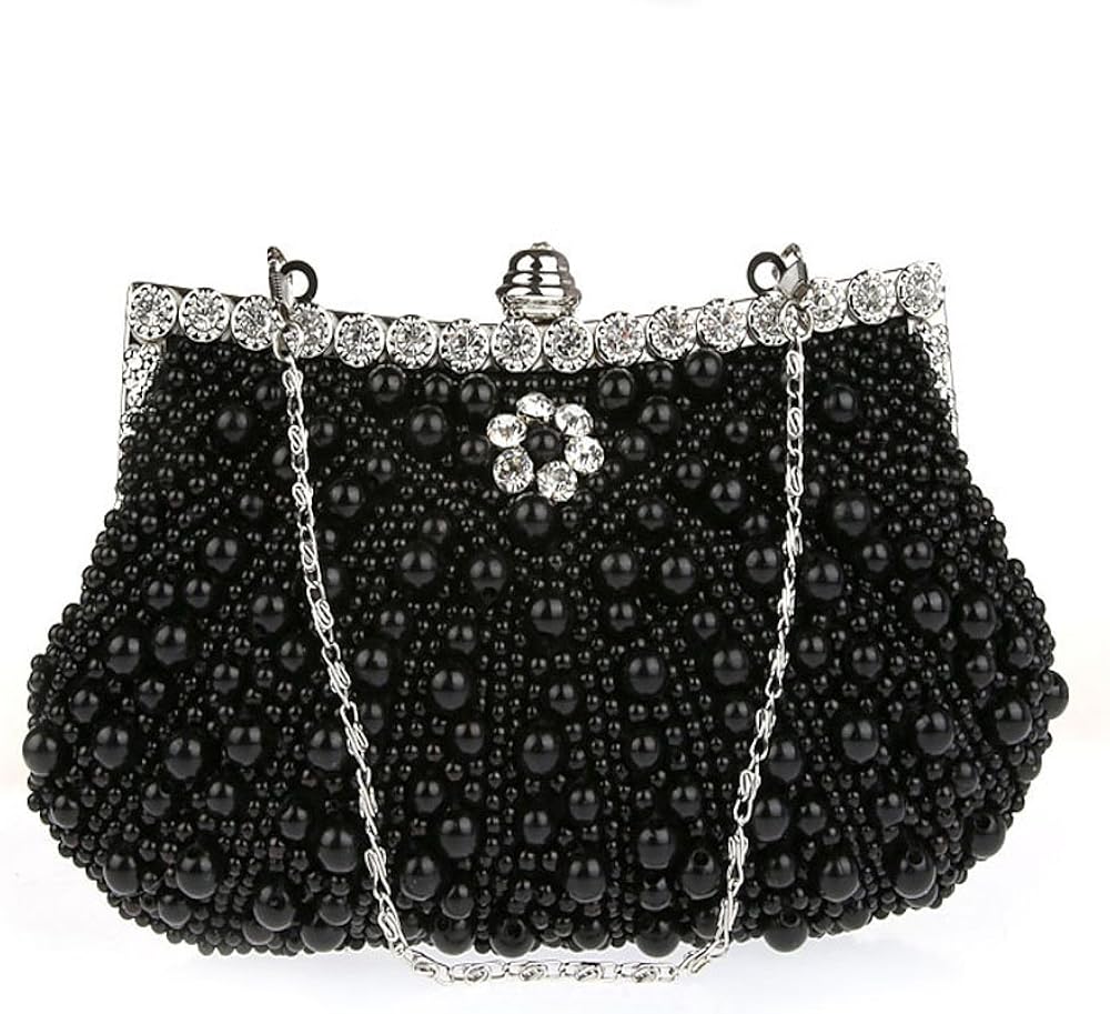 Womens Elegant Faux Pearl Evening Bag Diamante Rhinestone Evening