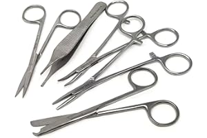 Multifunction Hemostat Locking Forceps Scissors Needle Holder Tweezers All-in-One Set of 5 Pcs Made of Stainless Steel