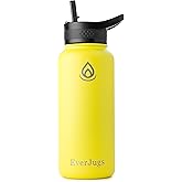 EverJugs Water Bottle - 32 Oz, Wide Mouth, Premium Stainless Steel Bottle with Straw Lid, Double Walled Vacuum Insulated, Thermo Mug, Metal Flask, Leak Proof, Eco-Friendly