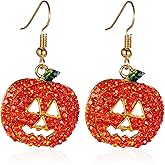 Vavhoo Halloween Pumpkin Earrings for Women Holiday Thanksgiving Hypoallergenic Crystal Pumpkin Drop Earrings
