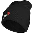 YIEOFH Skeleton Skull Rose Embroidery Beanie Hat for Men Women Winter Warm Stretch Skull Knit Hats Cap Black