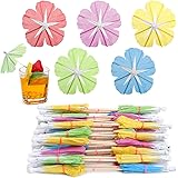 40 Pieces Drink Umbrellas Cocktail Picks Parasol Cocktail Umbrellas Sticks with Wood Toothpicks for Summer Hawaiian Cupcake T
