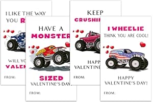 QSSFDGG 40 Pcs Monster Truck Valentine's Day Gift Tag Stickers, Name Labels Sticker for Envelope Seal Card, Kid Boy Girl Gift Wrapping Favor, Valentine's Day Party Activity Decor Supplies, 4 Designs - 03