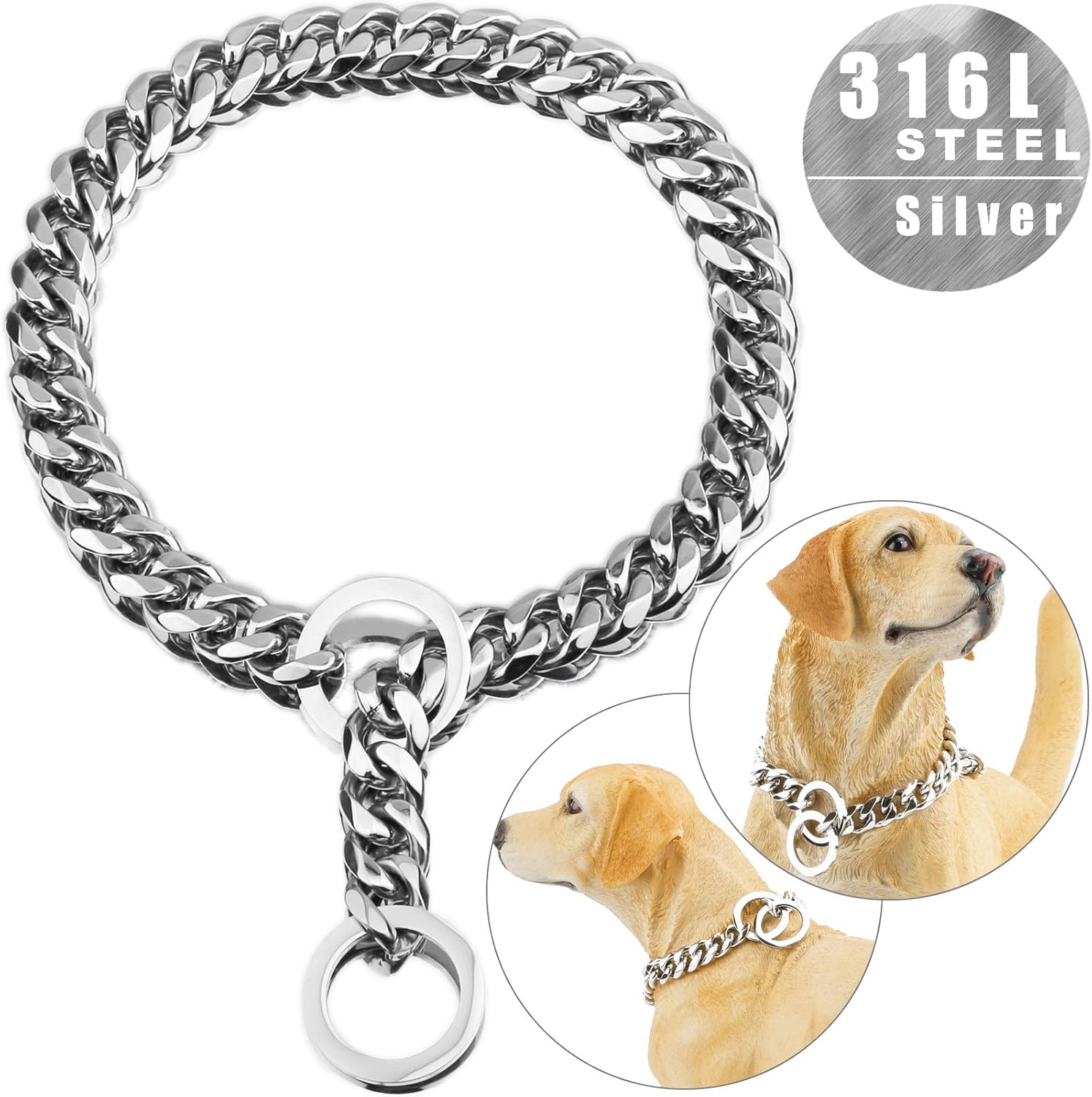 rulahomeware Gold/Silver/Black Hefty Firmness Dog Collar Chain, 12/15mm Width 12-28" Long DC, Chain Dog Collar, Hip hop Style, Gold Chain for Dogs, Collar de perro Dorado,Collar de perro