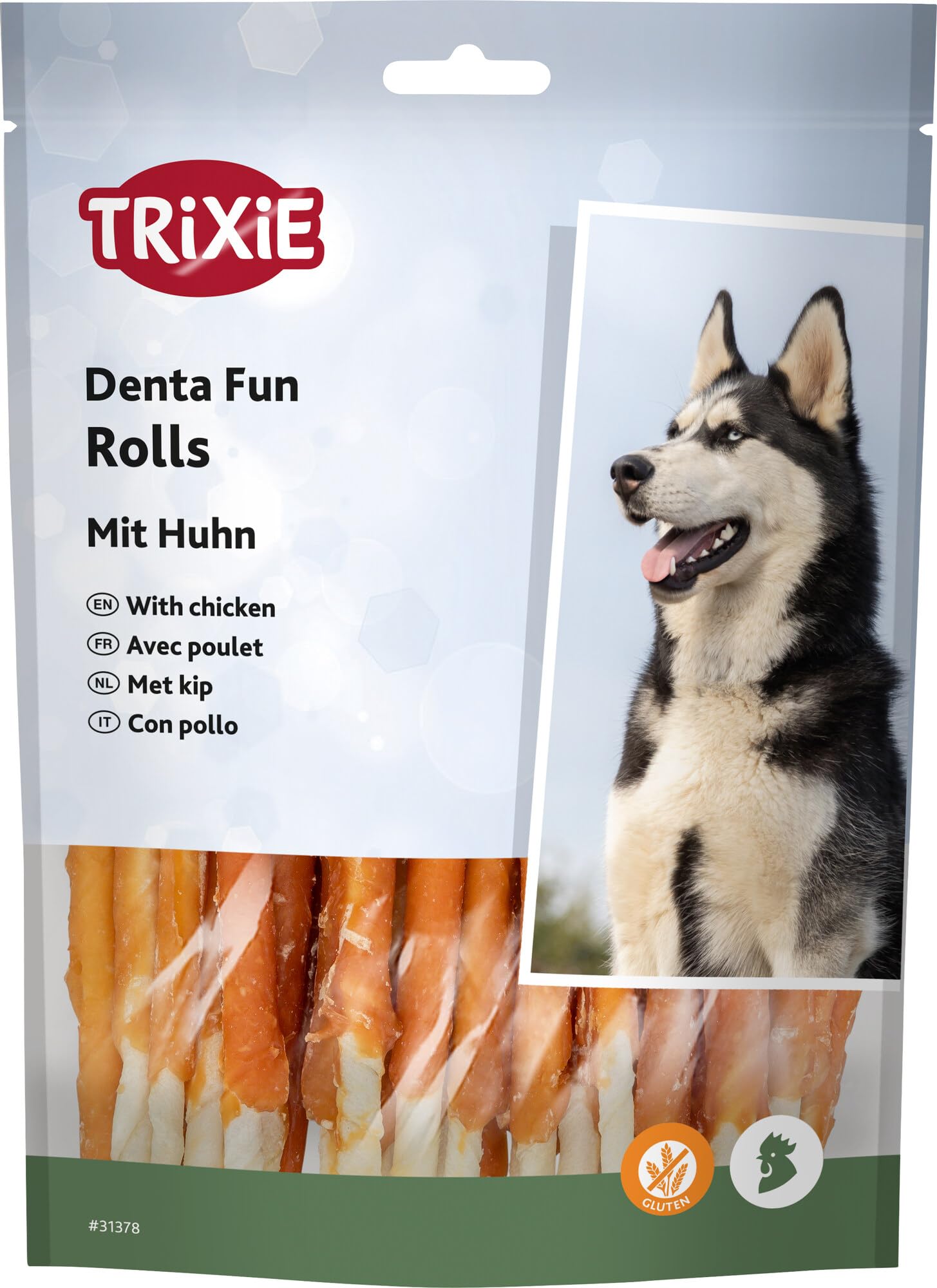 TRIXIE Denta Fun chew rolls made from beef skin coated with chicken - 30 rolls - 12 cm each - gluten-free - 240 g - 31378