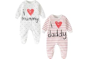 AOMOMO Unisex-Baby Clothes Newborn Twins I Love Mummy I Love Daddy Bodysuit Twins 2 Pack