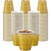 AVXINSOK 100 Pack 2 oz Gold Plastic Shot Cups Disposable Shot Glasses Mini Shot Cups for Party Wedding Graduation Wine Beer Shooting Games