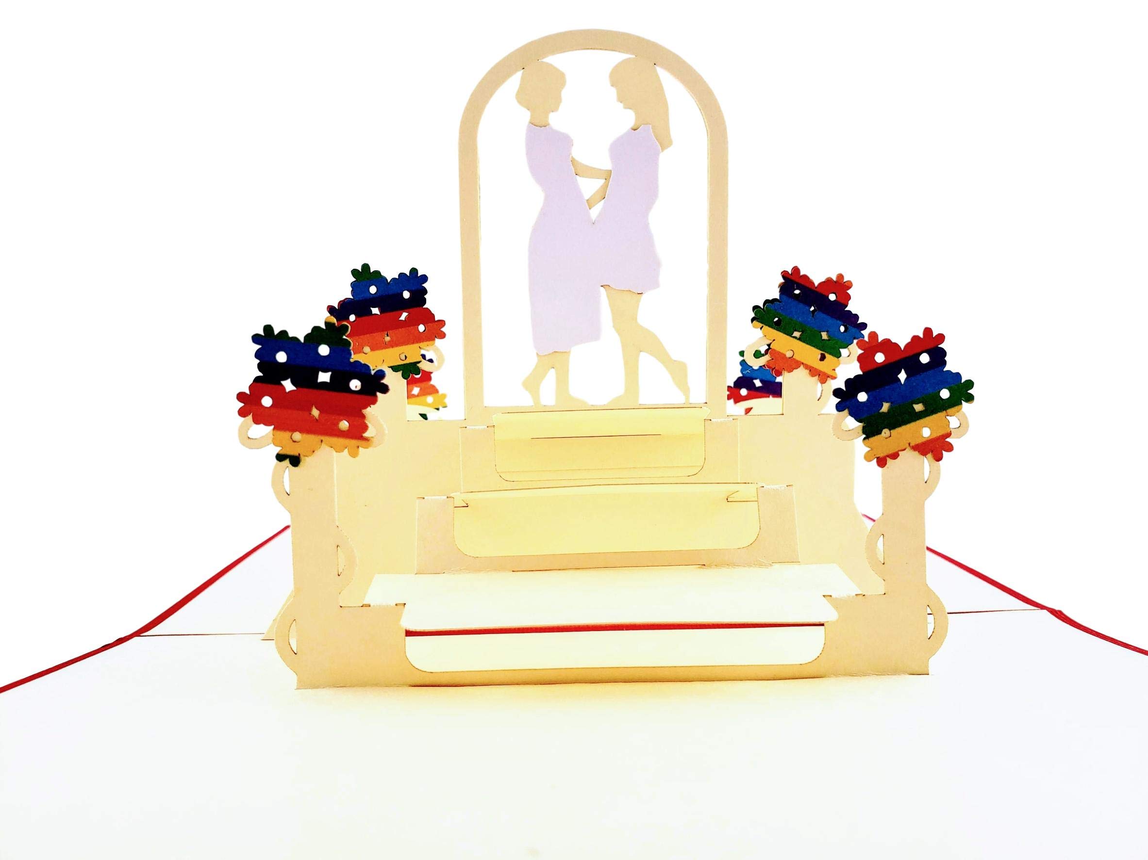 iGifts And Cards Fancy Lesbian Couple Celebration 3D Pop Up Greeting Card - Wedding, Marriage, Engagement, Anniversary, Half-Fold, Pride, Lovers, Women, Brides, Wives, True Love, Rainbow, Unique Happy
