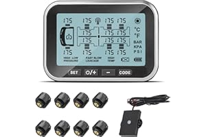Tyona RV Tire Pressure Monitoring System, (0-199PSI) 4.5-inch screenTM6 Solar TPMS with 8 Sensors, 6 Alert Modes, Long Distance Signal Transmission, for RV Trailer Truck semi-Trailer (8 Sensors)