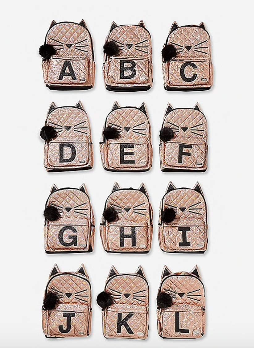 quilted cat initial backpack