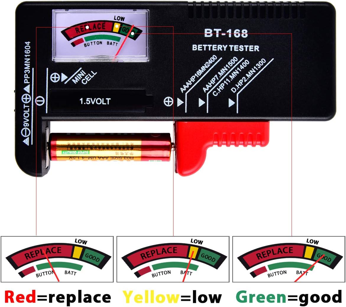 Battery Tester - Universal Battery Checker BT-168, Digital Household Battery Tester for AAAA AAA AA C D 9V 1.5V Button Cell and 3V Lithium Batteries: Home Audio & Theater