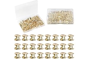 Juvielich 55 Sets 4mm Chicago Screws Post Binding Screw M5x4mm Carbon Steel Cross Head Screw 1/6 inch for DIY Repair Leather Craft Belt Bag Shoes Purse Bookbinding Screw Rivets Leather Kits Gold