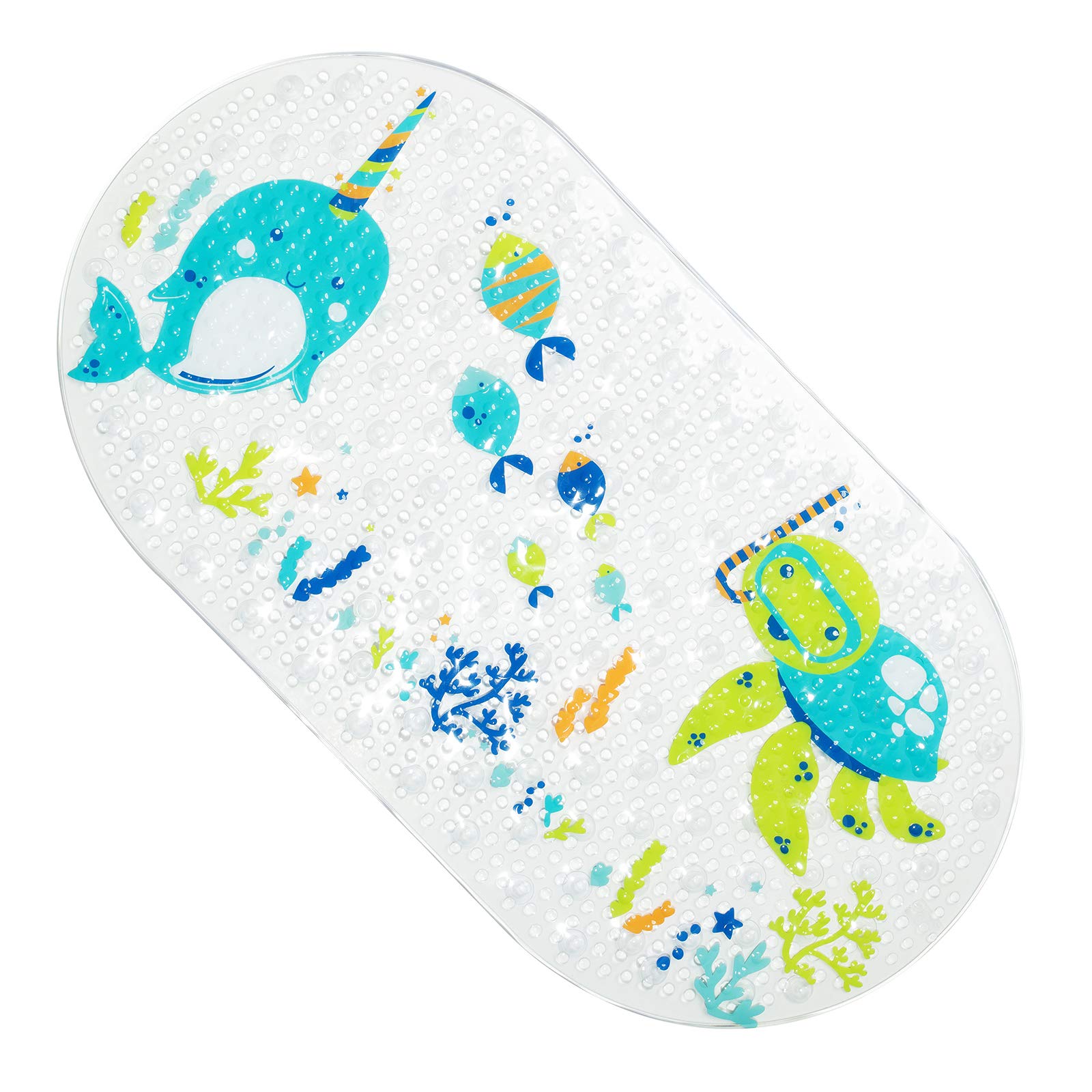 BigTree Kids Bath Mat Non-Slip Anti Mould Shower Mat Anti-Bacterial Colorful Shower Tub Mat Bathroom Bathtub Mat Washable for Babies Children Cute Animals Pattern-Fish