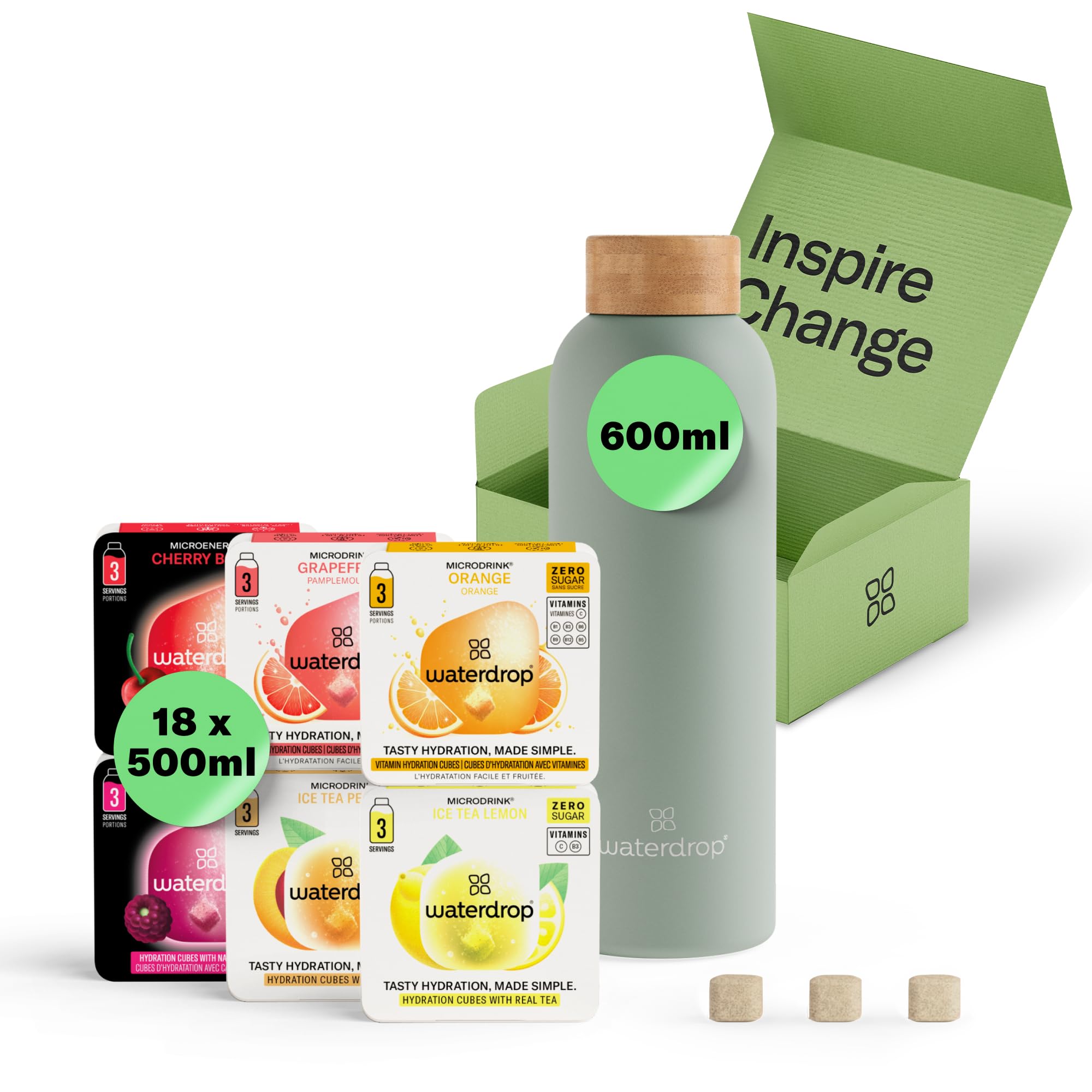 waterdrop® Stainless Steel Water Bottle 600ml – Insulated Water Flask, Double-Walled & Leakproof, Reusable, Made for Hot & Cold Drinks, Ideal for Office, Gym, Travel, BPA Free