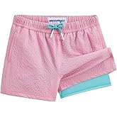 maamgic Boys Swim Trunks with Compression Liner Seersucker Swim Shorts Recycled Toddler Swimsuit
