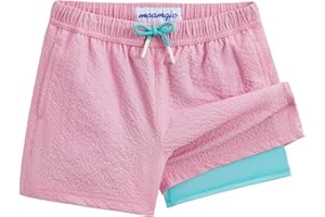 maamgic Boys Swim Trunks with Compression Liner Seersucker Swim Shorts Recycled Toddler Swimsuit