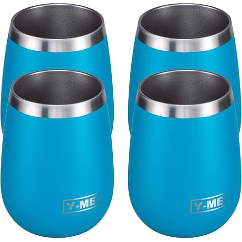 Y-ME Stainless Steel Wine Tumbler Insulated,10oz Wine Tumbler with Lid Double Wall,Wine Cup with Lid for Coffee,Cocktails,Drinks(4 PCS)