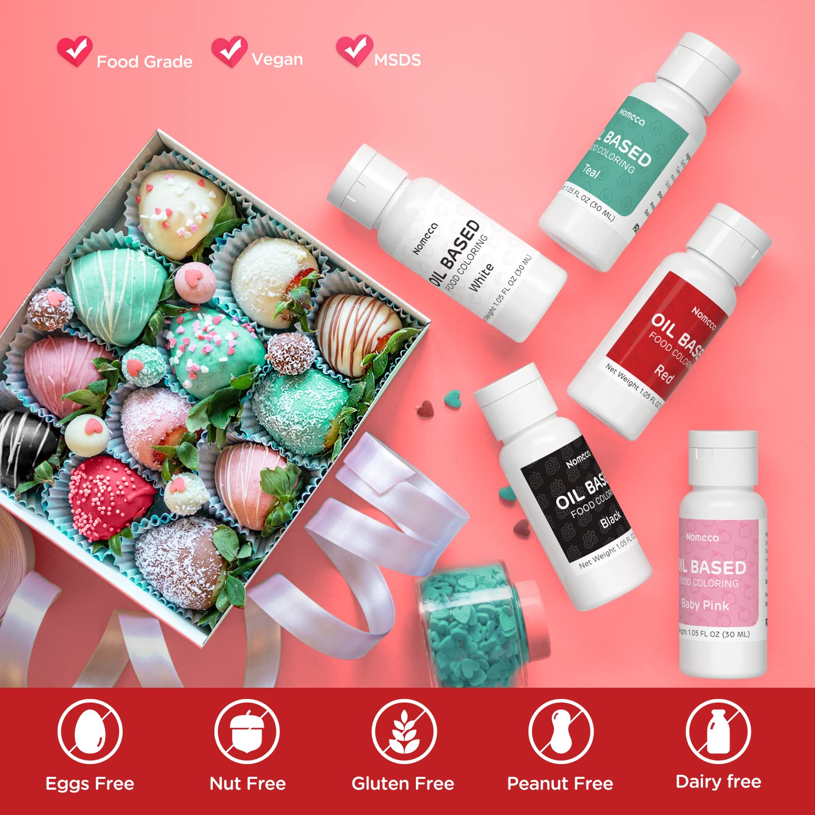 Upgraded Oil Based Food Coloring for Chocolate - 30 Milliliters Oil Red Food Color for Baking Cake Decorating, Edible Food Dye for Candy Melts Cookies Icing Fondant Meringues