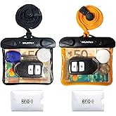 DRLOKPAK Submersible Waterproof Wallet Surf Dry Car Key FOB Case Bag 2Pack Waterproof Pouch Holder For Key Credit Door Ship Card Cash ID Driver Fishing Hunting License（Black＋Orange）