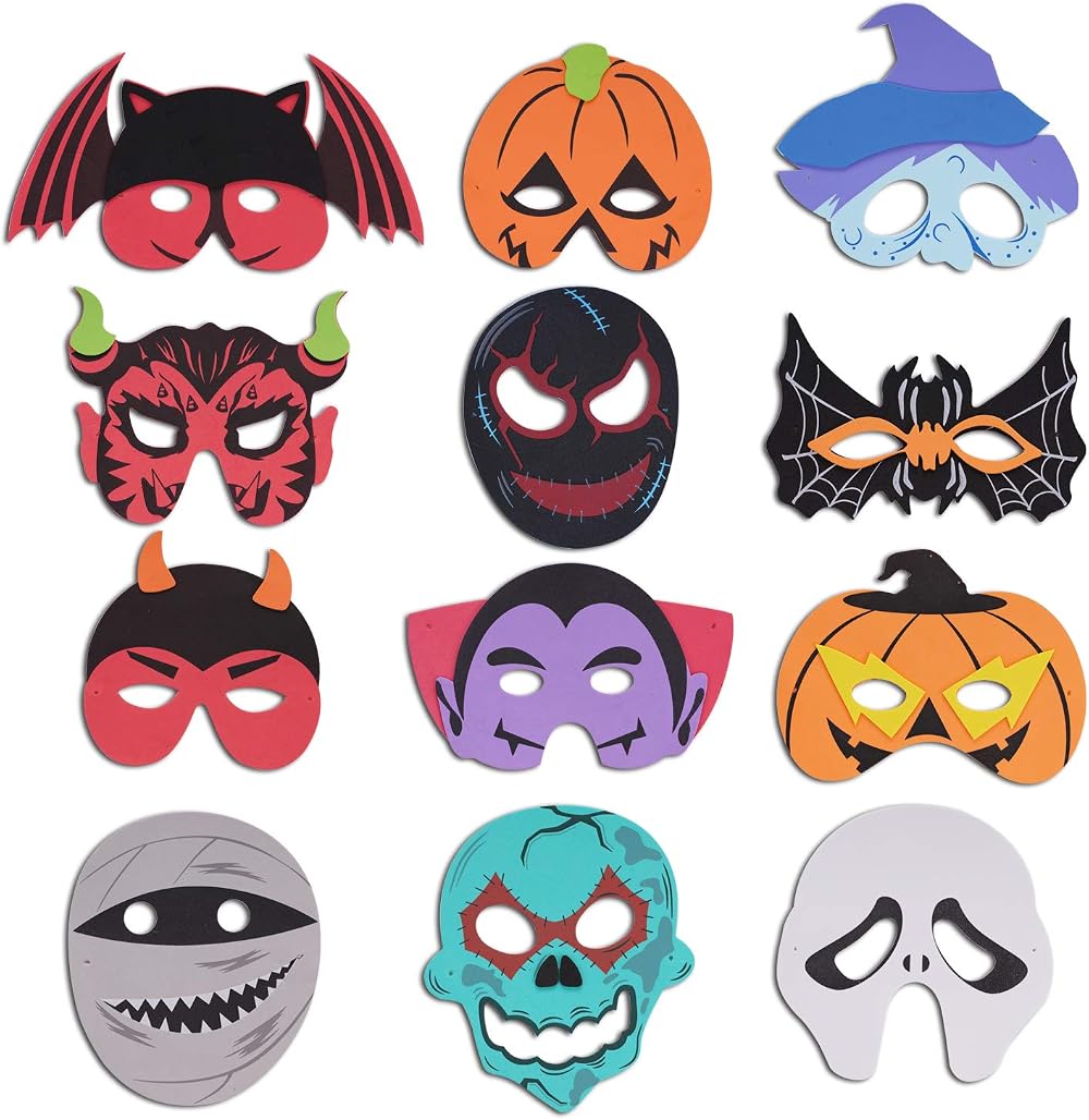DERAYEE 12pc Kids Halloween Foam Masks Eva Cartoon Masquerade Party Favors