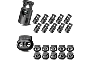 TTeebmi 20PCS Cord Locks for Drawstrings – 10 Single Hole and 10 Double Hole Spring Cord Stoppers – Plastic Toggle Clips for Bags, Shoes, DIY Crafts, Hoodies, Pants, Tent Ropes
