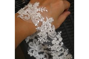 G-RUI 6cm*2yards Ivory White Luxury Beaded Embroidery Flower lace Appliques for Wedding Dresses Rhinestone Applique Patches Embroidery lace parches ropa (Off White Color)…